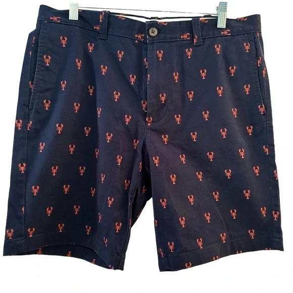 J. Crew navy Bermuda shorts with red lobster print - Picture 1 of 6